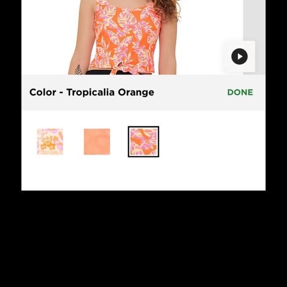 TRENDY TANKINI / YOGA TOP SIZE 1X FRONT TIE CROP TOP, MULTI PINK/ORANGE FLORAL - Picture 3 of 3